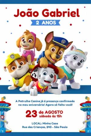 Convite de Aniversário Patrulha Canina para Editar Online