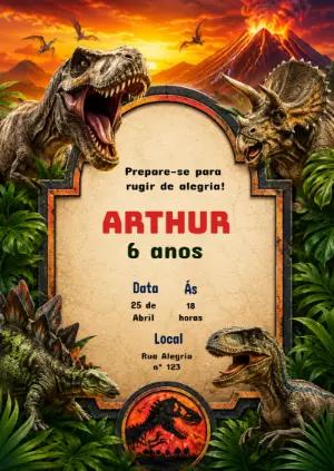 Convite de Aniversário Dinossauro T-Rex Editável