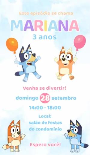 Convite de Aniversário Bluey e Bingo para Editar Online