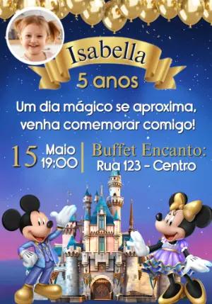 Convite Aniversário Mickey e Minnie Castelo com Foto para Editar