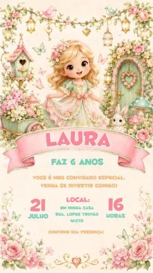 Convite de Aniversário Jardim Encantado Menina Editável