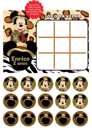 Jogo da Velha Mickey Safari Editável para Imprimir