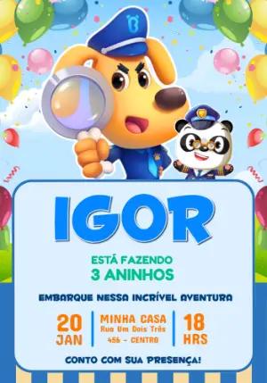 Convite de Aniversário Sheriff Labrador Editável