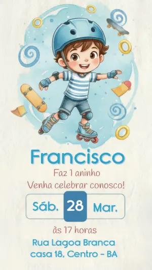 Convite Digital Aniversário Menino Skate e Patins para Editar