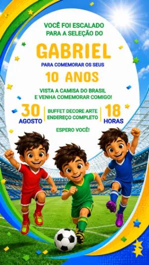 Convite de Aniversário Futebol Brasil Modelo Editável