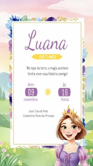 Convite de Aniversário Rapunzel com Princesa para Editar Online