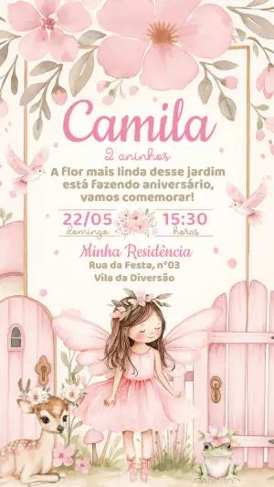 Convite de Aniversário Jardim das Fadas Editável