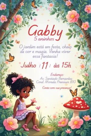 Convite Aniversário Jardim Encantado com Menina para Editar