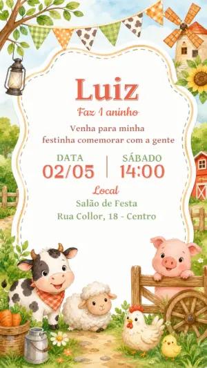 Convite Aniversário Fazendinha Aquarela para Editar