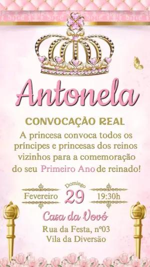 Convite de Aniversário Princesa Rosa e Dourado para Editar