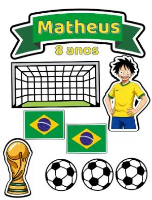 Topo de Bolo Editável Futebol Brasil e Anime para Aniversário