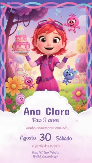 Convite de Aniversário Infantil Abby Hatcher para Editar Online