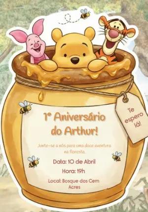 Convite Aniversário Ursinho Pooh Pote de Mel para Editar