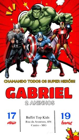 Convite de Aniversário Vingadores Super Heróis Editável Online