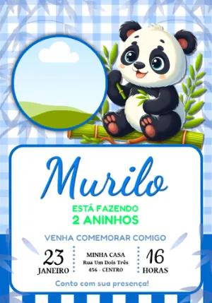 Convite de Aniversário Panda Fofo Azul para Editar Online