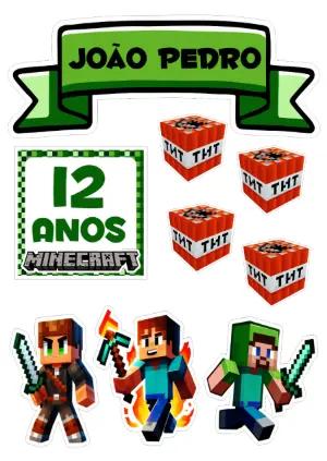 Topo de Bolo Minecraft com Personagens para Editar Online