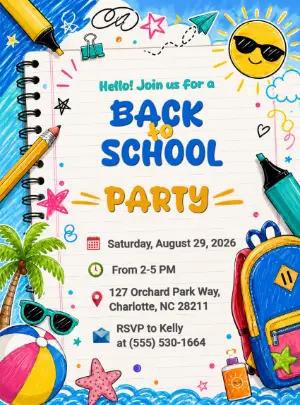 Editable Back to School Party Invitation Template