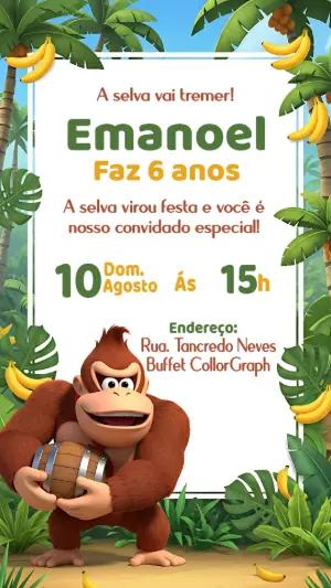 Convite de Aniversário Donkey Kong Editável Online