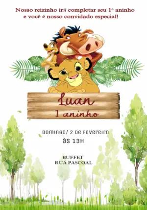 Convite de Aniversário Rei Leão Tema Selva Editável