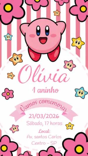 Convite de Aniversário Kirby Rosa Fofo para Editar Online