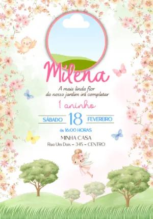 Convite de Aniversário Jardim Encantado com Foto Editável