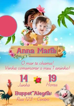 Convite de Aniversário Moana Baby com Foto para Editar