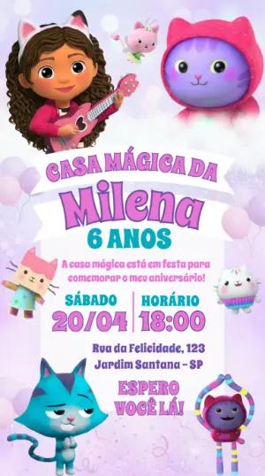 Convite de Aniversário Casa Mágica da Gabby Editável
