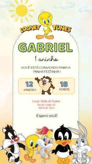 Convite de Aniversário Baby Looney Tunes Editável