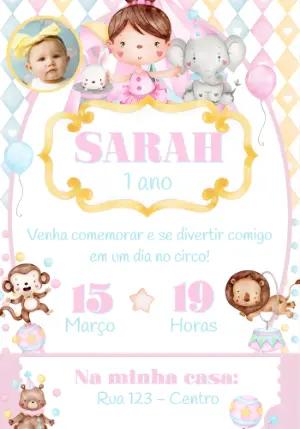 Convite de Aniversário Circo Rosa com Foto para Editar