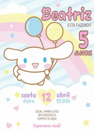 Convite Digital Aniversário Cinnamoroll Pastel para Editar