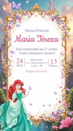Convite Aniversário Princesa Ariel para Editar Online