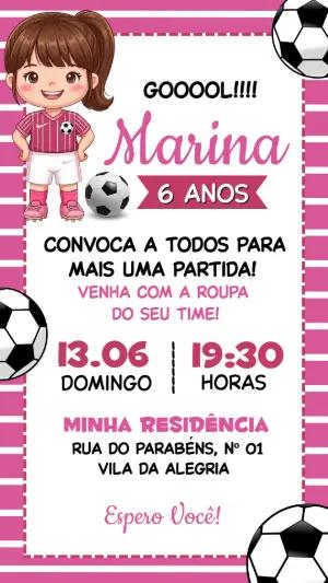 Convite de Aniversário Futebol Feminino Rosa para Editar