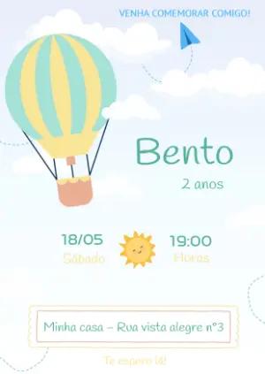 Convite de Aniversário Infantil Balão no Céu Editável
