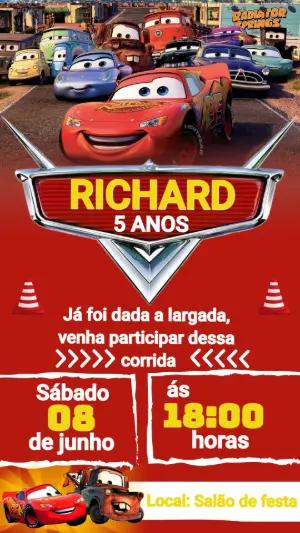 Convite de Aniversário Carros: Modelo Digital para Editar