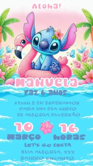 Convite de Aniversário Stitch Tropical para Editar Online