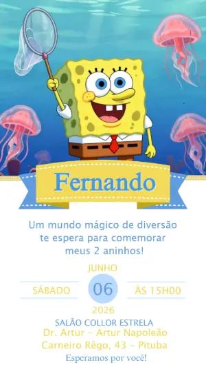 Convite de Aniversário Bob Esponja Fundo do Mar Editável