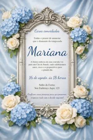 Convite Chá de Panela Bridgerton Azul Elegante para Editar