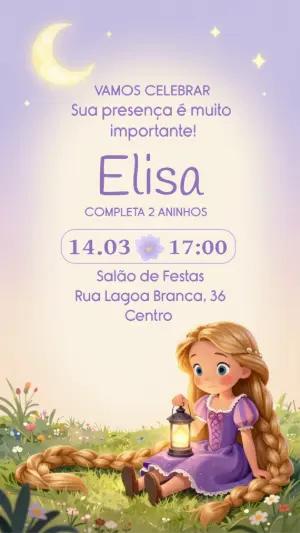 Convite Digital Infantil Rapunzel Lilás para Editar