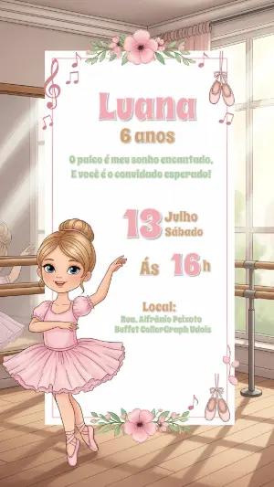 Convite de Aniversário Bailarina Delicada para Editar Online