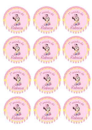 Adesivo Redondo Aniversário Minnie Baby para Editar Online