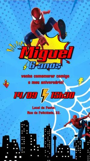 Convite Animado Aniversário Homem Aranha para Editar Online
