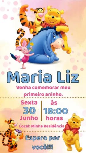 Convite de Aniversário Ursinho Pooh Colorido para Editar