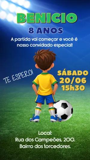 Convite de Aniversário Futebol Brasil para Menino Editável