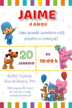 Convite de Aniversário Pocoyo Colorido para Editar