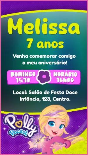 Convite de Aniversário Polly Pocket Colorido para Editar