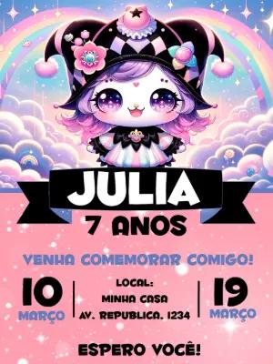 Convite de Aniversário Kuromi Bobo da Corte para Editar
