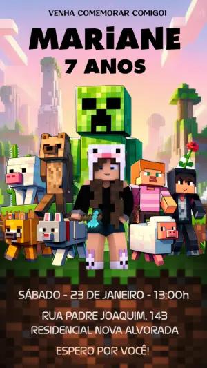 Convite Aniversário Infantil Minecraft para Editar e Enviar