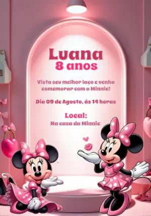 Convite de Aniversário Minnie Mouse Rosa para Editar Online