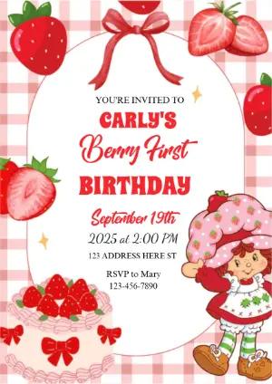 Berry First Birthday Invitation | Editable Strawberry Template