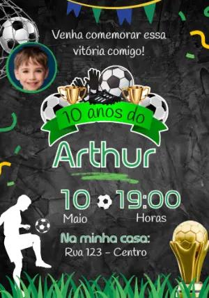 Convite Aniversário Futebol com Foto para Editar Online